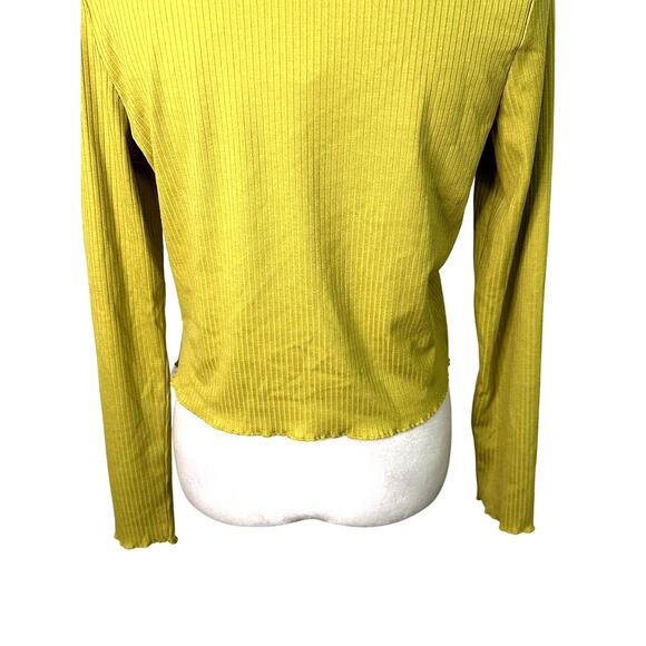 Elodie Cardigan Sweater Tie-Front Ribbed Cropped Length Mustard Yellow W L NWT - Picture 6 of 10